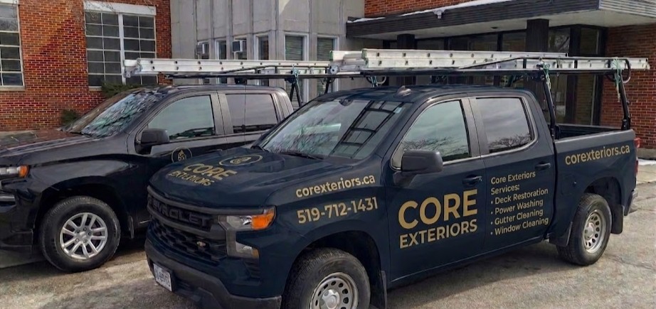 Core Exteriors branded fleet trucks — corexteriors.ca