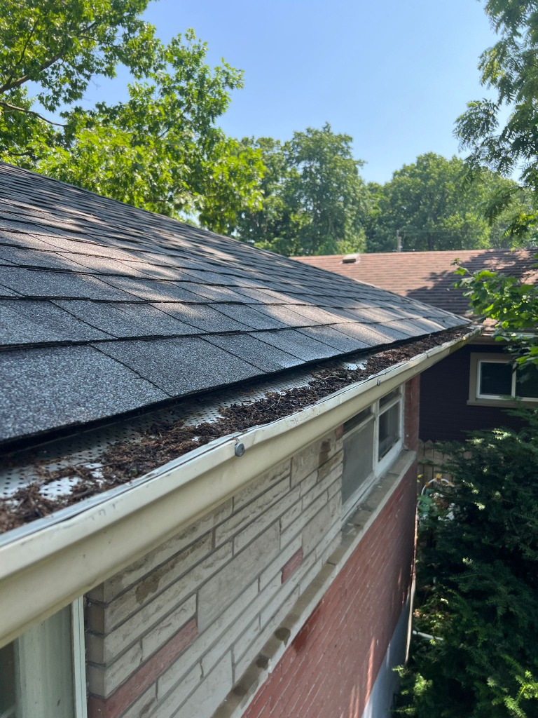 Clear eavestroughs in Wortley Village London Ontario after professional gutter cleaning by Core Exteriors